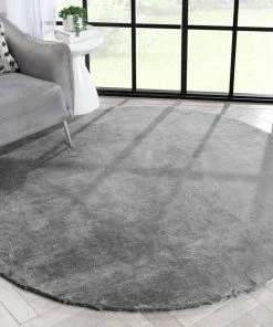 Well Woven Crest Modern Glam Faux Fur Plush Grey Shag Rug