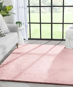 Well Woven Crest Modern Glam Faux Fur Plush Light Pink Shag Rug