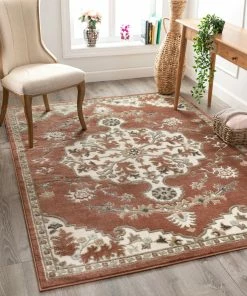 Well Woven Oriental & Persian Iris Traditional Oriental Floral Brick High-Low Rug