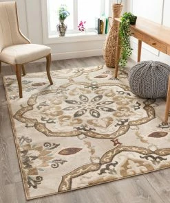 Well Woven Dorit Traditional Mandala Beige High-Low Rug 3'x5'