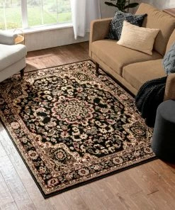 Well Woven Nima Traditional Medallion Persian Black Rug Oriental & Persian