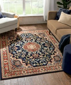 Well Woven Nima Traditional Medallion Persian Navy Rug Oriental & Persian