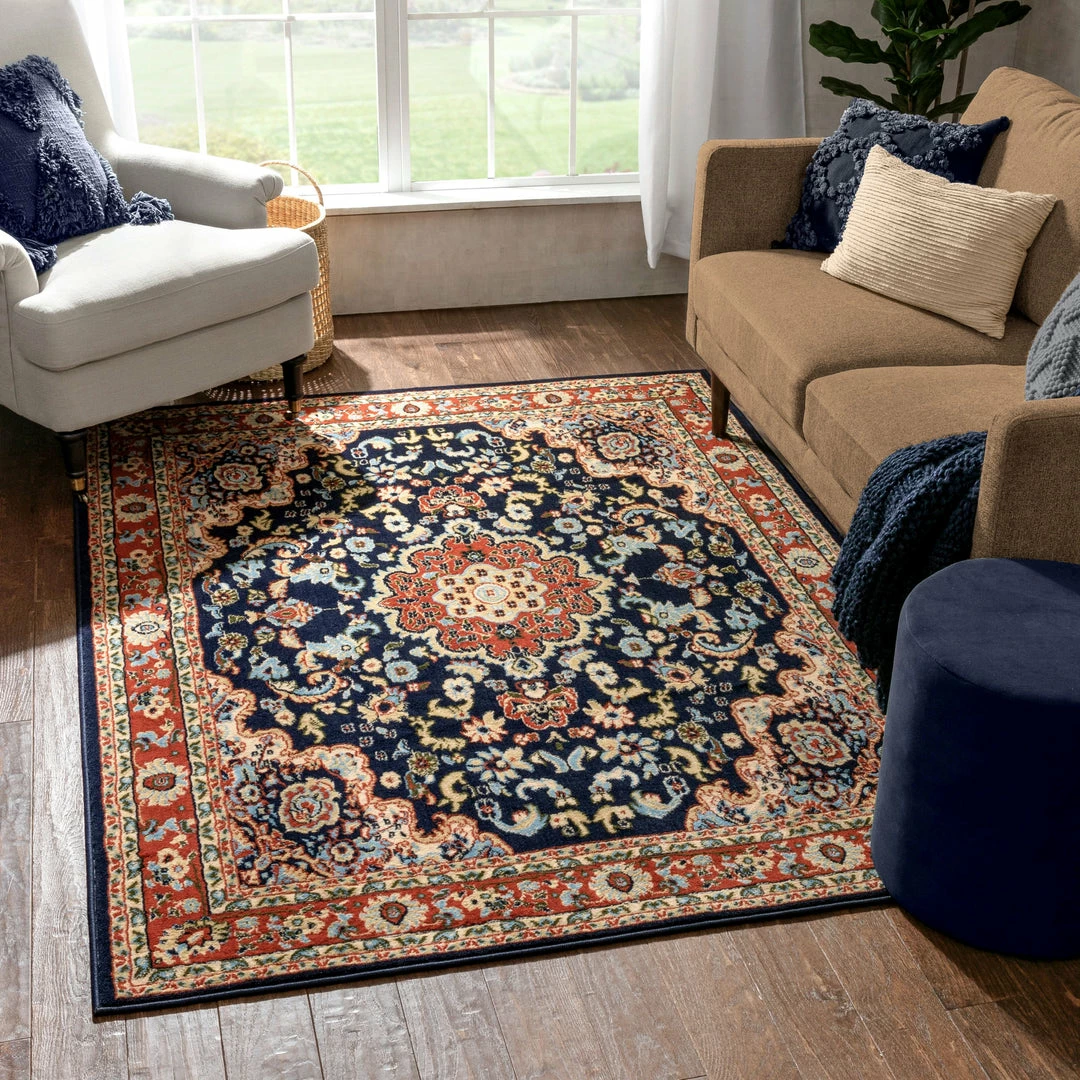 Well Woven Nima Traditional Medallion Persian Navy Rug Oriental & Persian 1 Well Woven Nima Traditional Medallion Persian Navy Rug Oriental & Persian