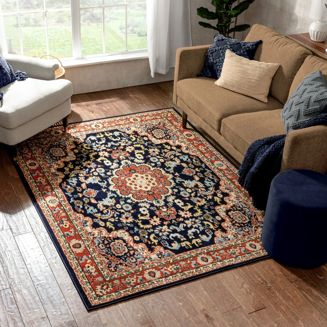 Well Woven Nima Traditional Medallion Persian Navy Rug Oriental & Persian 5 Well Woven Nima Traditional Medallion Persian Navy Rug Oriental & Persian
