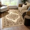 Well Woven Oriental & Persian Malika Traditional Medallion Persian Floral Ivory Rug