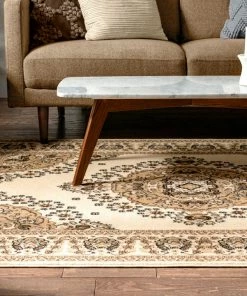 Well Woven Oriental & Persian Malika Traditional Medallion Persian Floral Ivory Rug