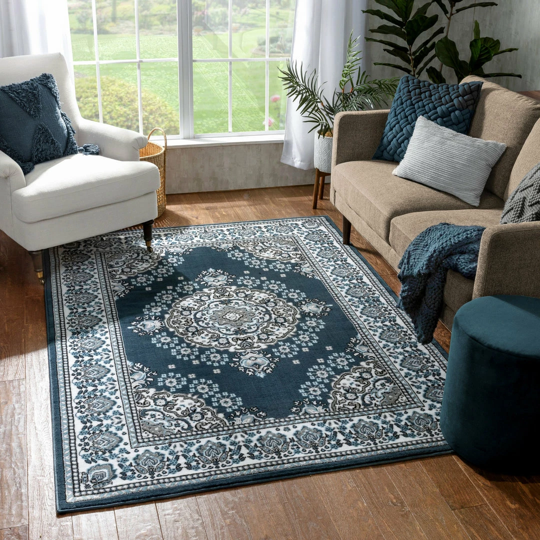 Well Woven Malika Traditional Medallion Persian Floral Dark Blue Rug Oriental & Persian 6 Well Woven Malika Traditional Medallion Persian Floral Dark Blue Rug Oriental & Persian