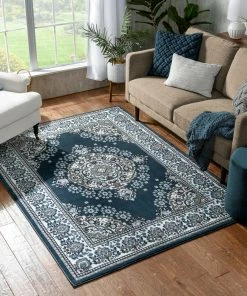 Well Woven Malika Traditional Medallion Persian Floral Dark Blue Rug Oriental & Persian