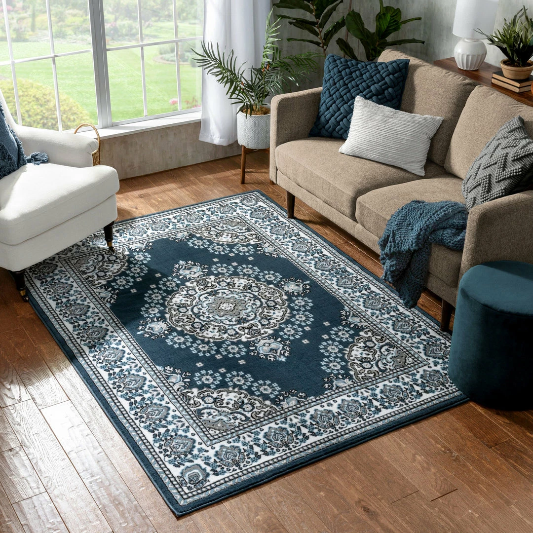 Well Woven Malika Traditional Medallion Persian Floral Dark Blue Rug Oriental & Persian 1 Well Woven Malika Traditional Medallion Persian Floral Dark Blue Rug Oriental & Persian