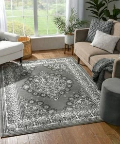 Well Woven Malika Traditional Medallion Persian Floral Grey Rug