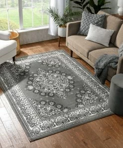 Well Woven Malika Traditional Medallion Persian Floral Grey Rug