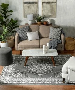 Well Woven Malika Traditional Medallion Persian Floral Grey Rug