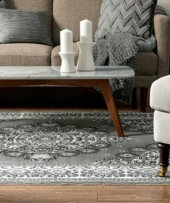 Well Woven Malika Traditional Medallion Persian Floral Grey Rug