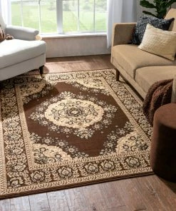 Well Woven Oriental & Persian Malika Traditional Medallion Persian Floral Brown Rug