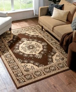 Well Woven Oriental & Persian Malika Traditional Medallion Persian Floral Brown Rug