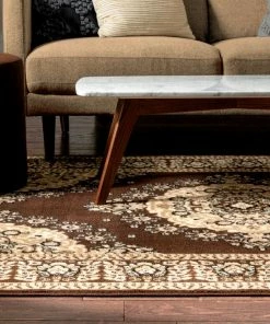 Well Woven Oriental & Persian Malika Traditional Medallion Persian Floral Brown Rug