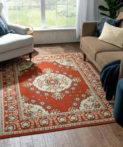 Well Woven Oriental & Persian Malika Traditional Medallion Persian Floral Terracotta Rug