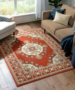 Well Woven Oriental & Persian Malika Traditional Medallion Persian Floral Terracotta Rug