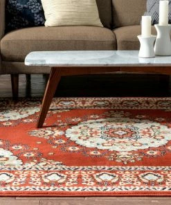 Well Woven Oriental & Persian Malika Traditional Medallion Persian Floral Terracotta Rug