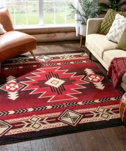 Well Woven Global Dakota Tribal Aztec Southwestern Red Rug