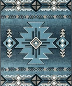 Well Woven Global Dakota Tribal Aztec Southwestern Blue Rug