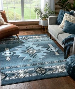 Well Woven Global Dakota Tribal Aztec Southwestern Blue Rug