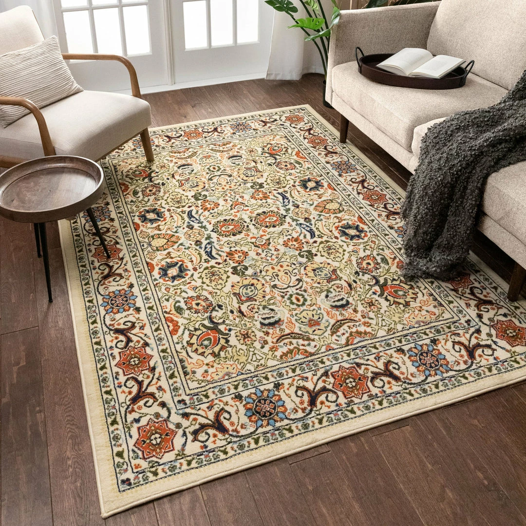 Well Woven Oriental & Persian Tabriz Traditional Ivory Rug 2 Well Woven Oriental & Persian Tabriz Traditional Ivory Rug