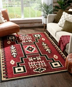 Well Woven Global Cheyenne Tribal Geometric Medallion Red Rug