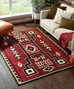 Well Woven Global Cheyenne Tribal Geometric Medallion Red Rug