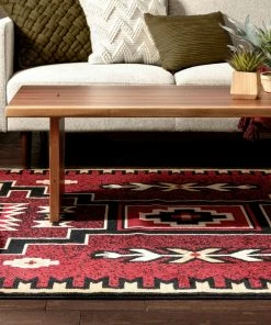 Well Woven Global Cheyenne Tribal Geometric Medallion Red Rug