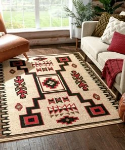 Well Woven Global Cheyenne Tribal Geometric Medallion Ivory Rug