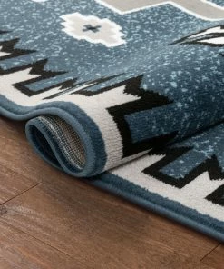 Well Woven Global Cheyenne Tribal Geometric Medallion Blue Rug