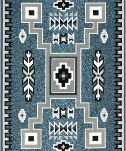Well Woven Global Cheyenne Tribal Geometric Medallion Blue Rug