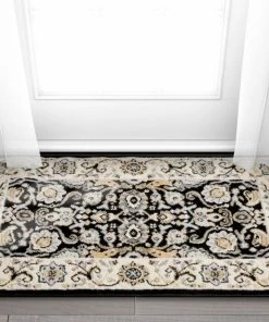 Well Woven Tabriz Black Traditional Rug Oriental & Persian 12 Well Woven Tabriz Black Traditional Rug Oriental & Persian