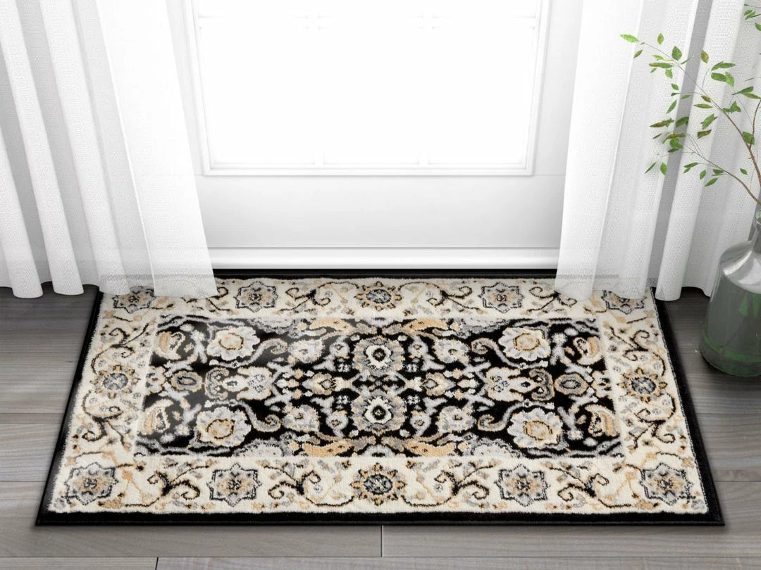 Well Woven Tabriz Black Traditional Rug Oriental & Persian 4 Well Woven Tabriz Black Traditional Rug Oriental & Persian