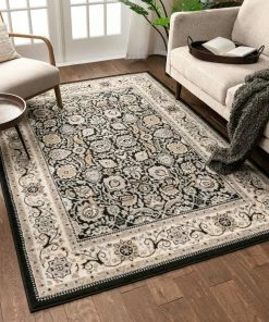 Well Woven Tabriz Black Traditional Rug Oriental & Persian
