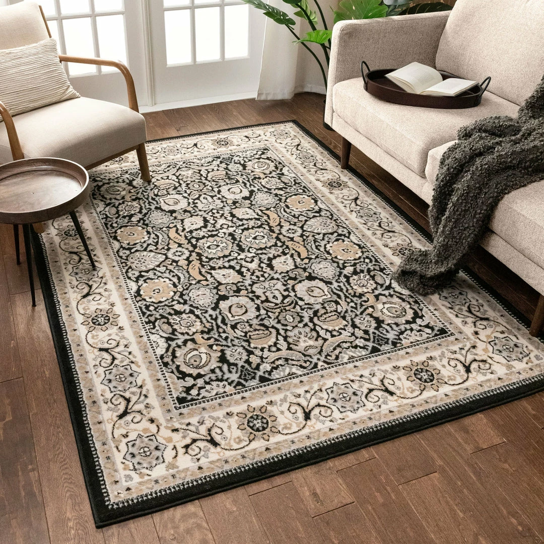 Well Woven Tabriz Black Traditional Rug Oriental & Persian 2 Well Woven Tabriz Black Traditional Rug Oriental & Persian