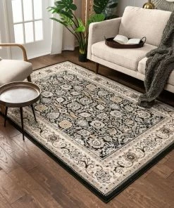 Well Woven Tabriz Black Traditional Rug Oriental & Persian 16 Well Woven Tabriz Black Traditional Rug Oriental & Persian