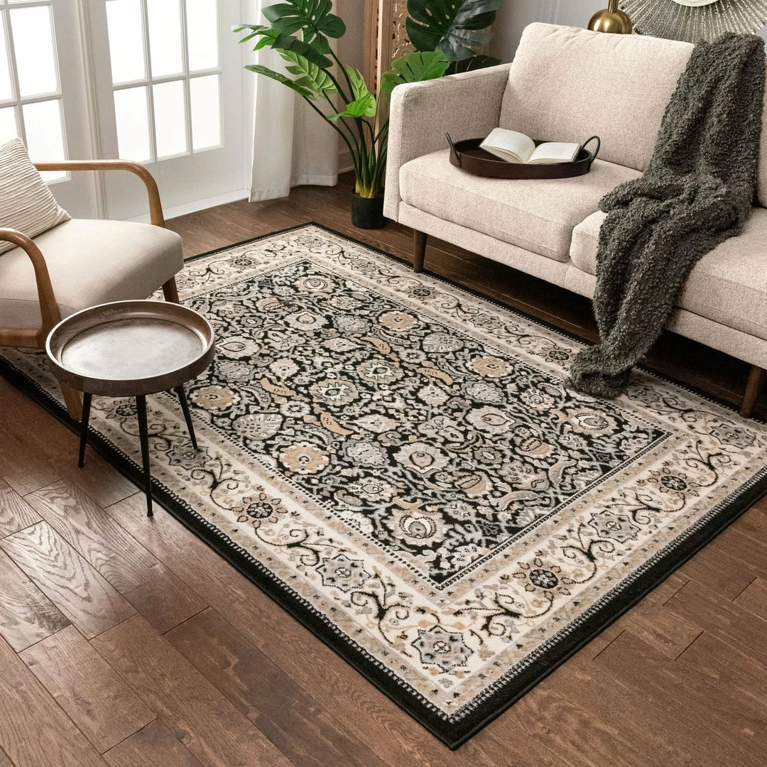 Well Woven Tabriz Black Traditional Rug Oriental & Persian 8 Well Woven Tabriz Black Traditional Rug Oriental & Persian