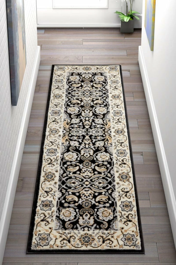 Well Woven Tabriz Black Traditional Rug Oriental & Persian 6 Well Woven Tabriz Black Traditional Rug Oriental & Persian