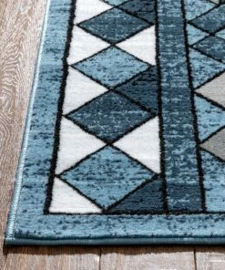 Well Woven Enola Tribal Geometric Trellis Blue Rug