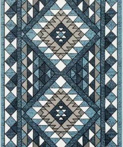 Well Woven Enola Tribal Geometric Trellis Blue Rug