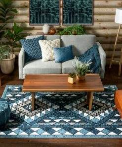 Well Woven Enola Tribal Geometric Trellis Blue Rug