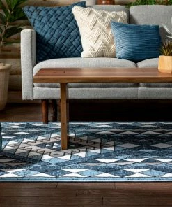 Well Woven Enola Tribal Geometric Trellis Blue Rug
