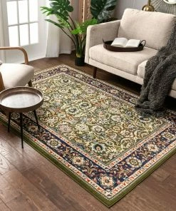 Well Woven Tabriz Traditional Green Rug