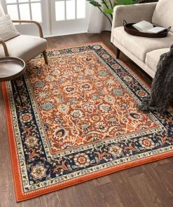 Well Woven Tabriz Traditional Terracotta Rug Oriental & Persian