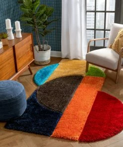 Well Woven Meraki Modern Geometric Shag Multi 3D Textured Thick & Soft Shag Rug