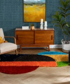 Well Woven Meraki Modern Geometric Shag Multi 3D Textured Thick & Soft Shag Rug