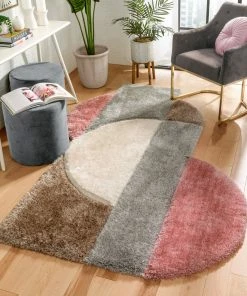 Well Woven Meraki Modern Geometric Shag Blush Grey 3D Textured Thick & Soft Shag Rug