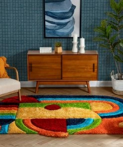 Well Woven Nahla Modern Geometric Shag Multi 3D Textured Thick & Soft Shag Rug